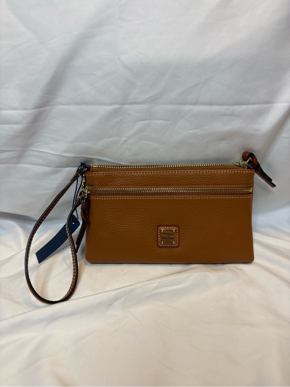 Dooney & Bourke Cognac Pebbled Leather Wristlet Clutch